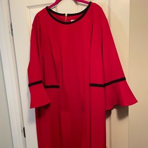 Calvin Klein Red knee length dress. Gold zipper up the back